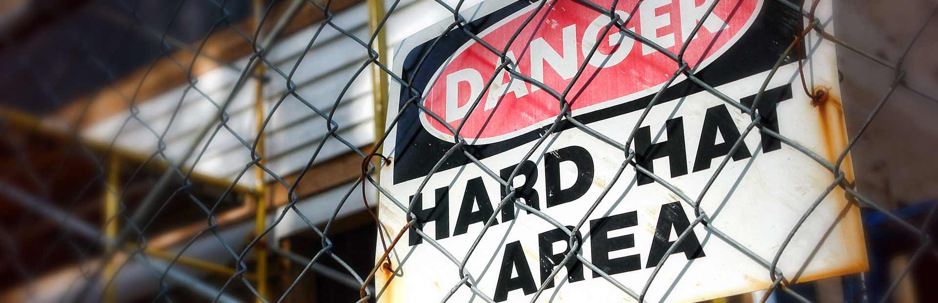 Construction zone with sign stating "Hard Hat Area"