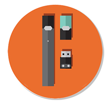 Illustration of JUUL vaping device and pods 