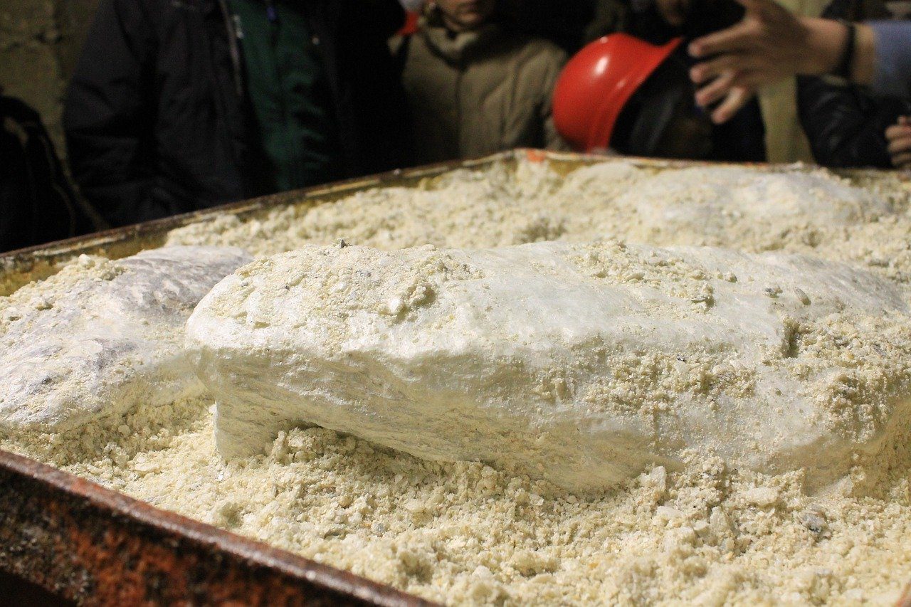 Workers mining talc