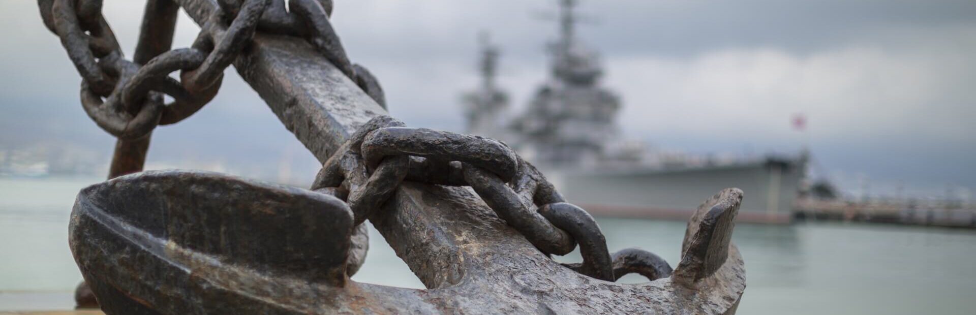 Close up of an anchor on a navy base