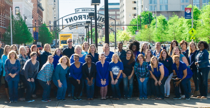Beasley Allen staff wear blue in honor of Child Abuse Prevention Month