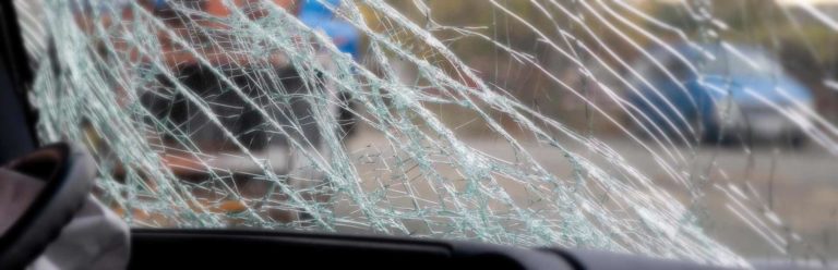 Shattered glass car windshield