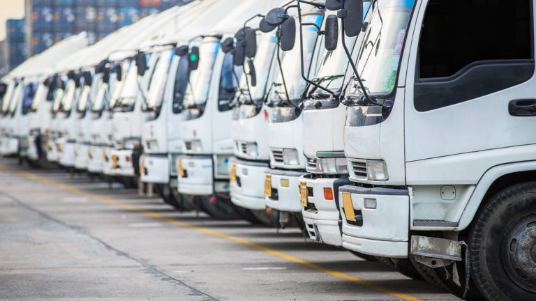 A fleet of commercial trucks