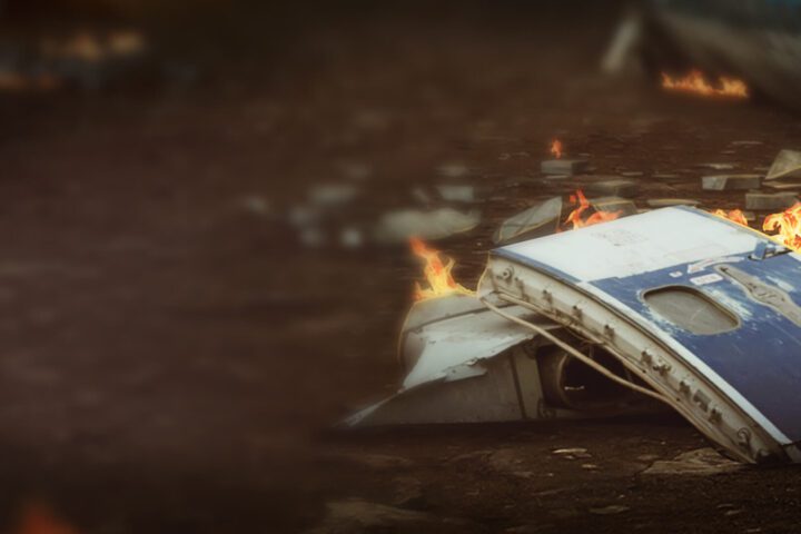 Fiery debris from plane crash in a field