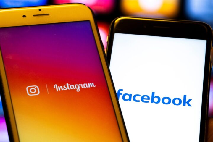 Two cell phones showing Social Media apps Instagram and Facebook