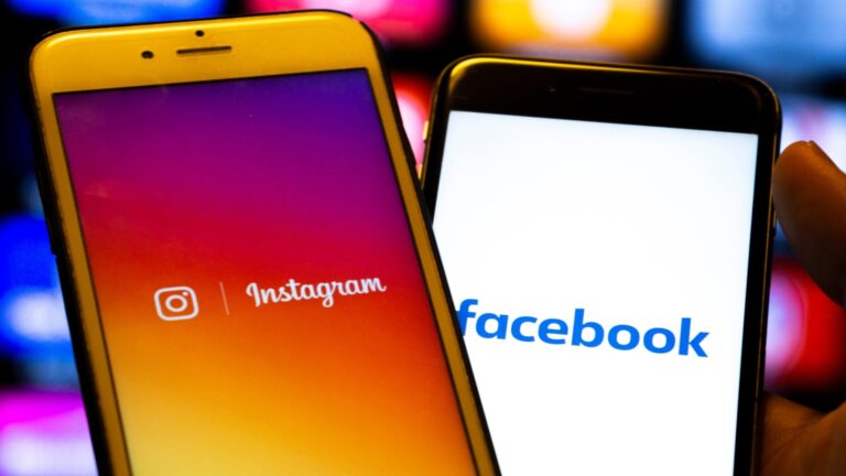 Two cell phones showing Social Media apps Instagram and Facebook
