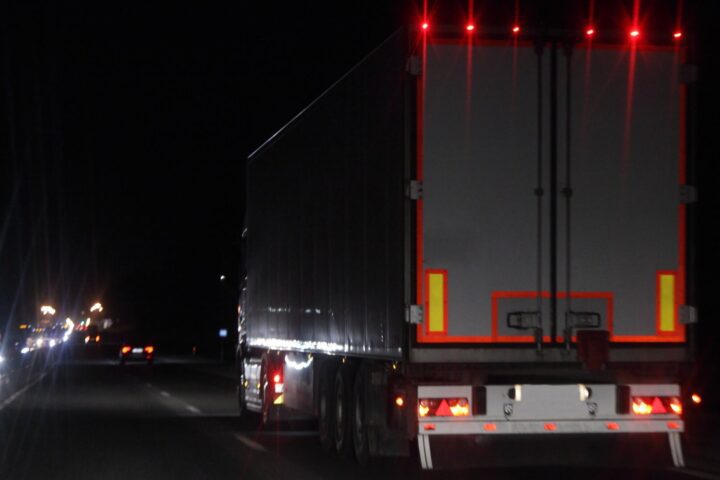 Commercial vehicle on the road at night