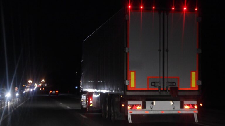 Commercial vehicle on the road at night